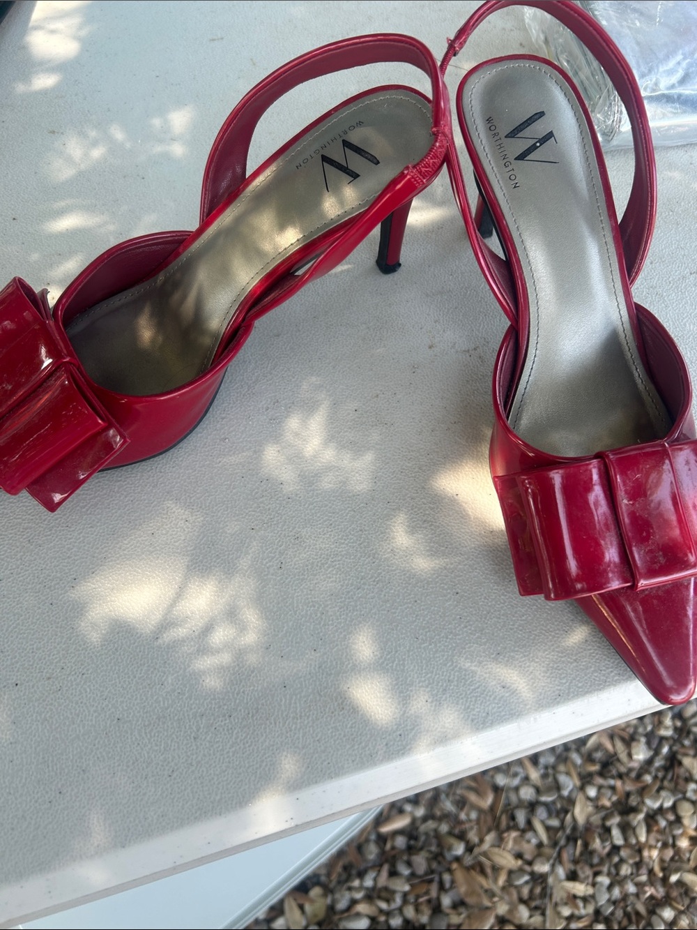 Worthington Red Patent Slingback Pumps with Bow Accent